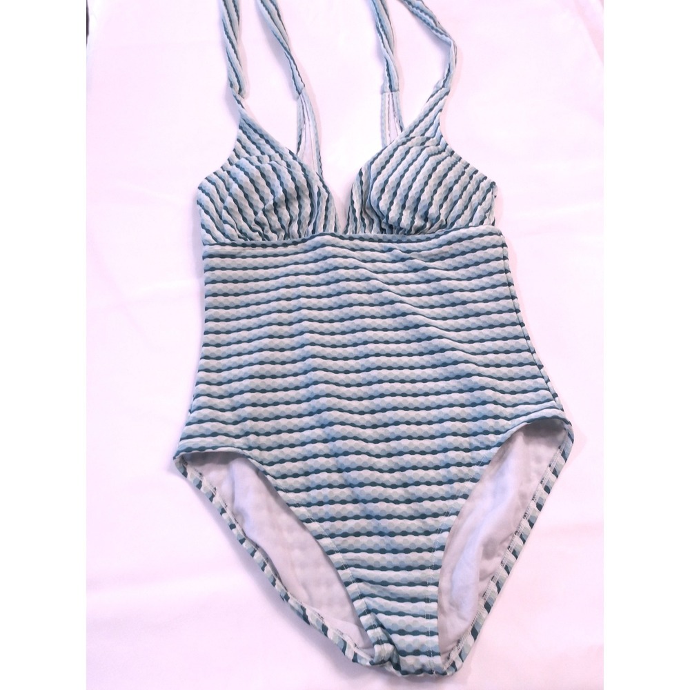 Time / Tru Striped One Piece Swimsuit Tie Strap Bathing Suit Sz M/ #5183